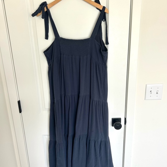 Madewell Navy Tie Strap Tiered Midi Dress Large - Picture 4 of 4